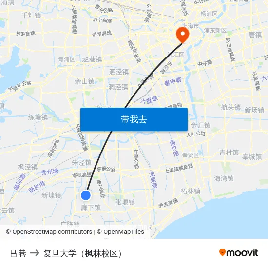 吕巷 to 复旦大学（枫林校区） map