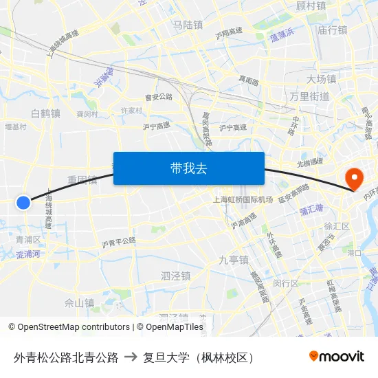 外青松公路北青公路 to 复旦大学（枫林校区） map