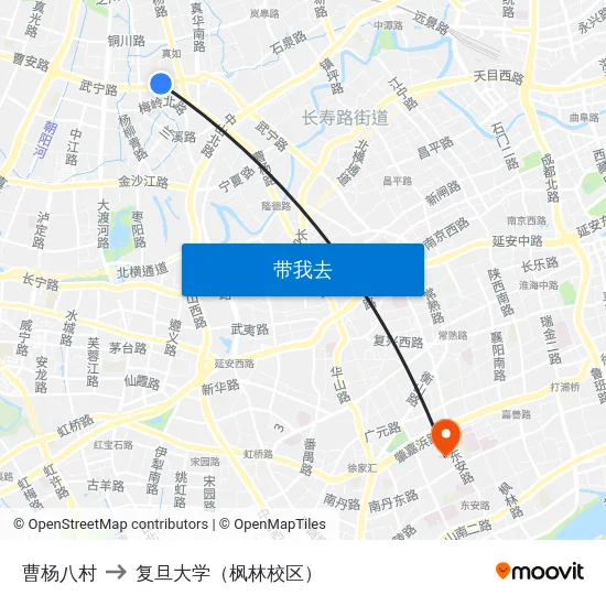 曹杨八村 to 复旦大学（枫林校区） map