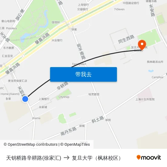 天钥桥路辛耕路(徐家汇) to 复旦大学（枫林校区） map