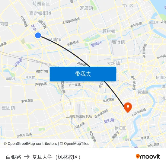 白银路 to 复旦大学（枫林校区） map