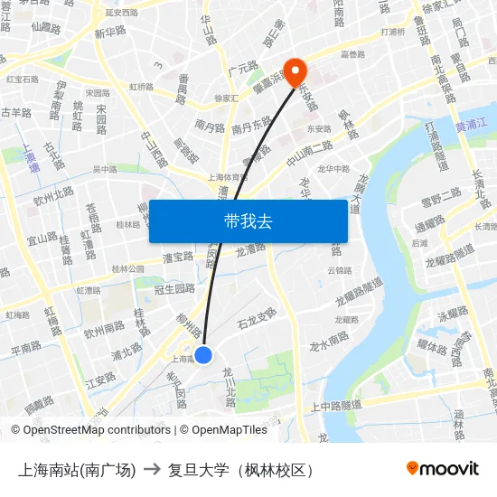 上海南站(南广场) to 复旦大学（枫林校区） map