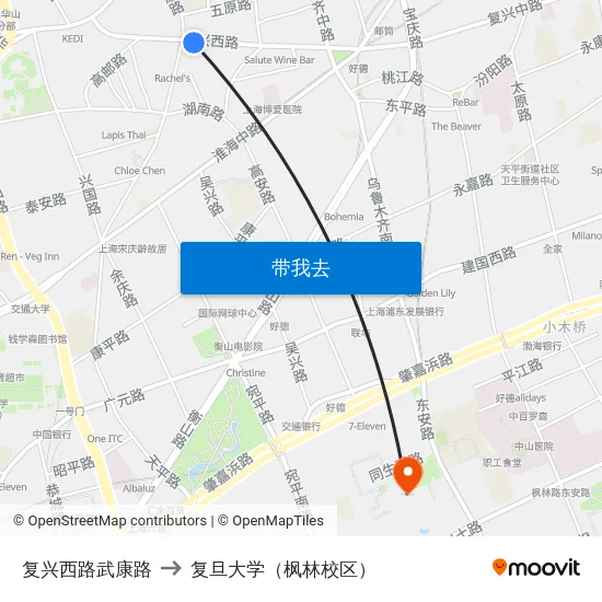 复兴西路武康路 to 复旦大学（枫林校区） map