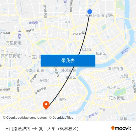 三门路淞沪路 to 复旦大学（枫林校区） map
