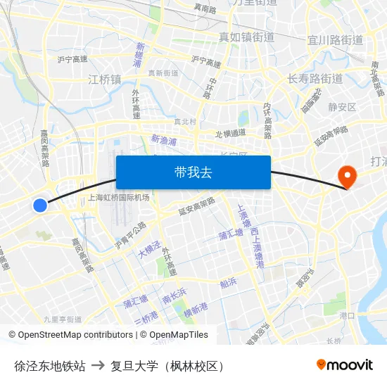 徐泾东地铁站 to 复旦大学（枫林校区） map