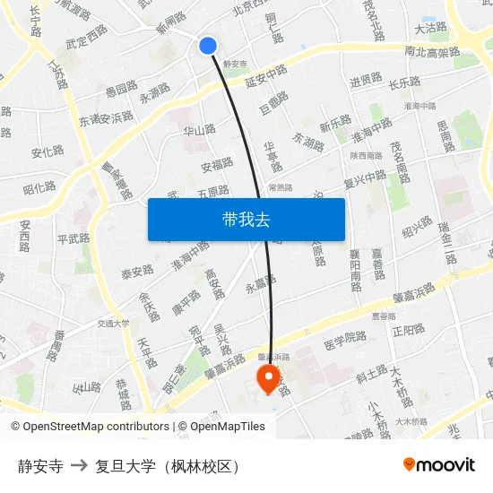 静安寺 to 复旦大学（枫林校区） map