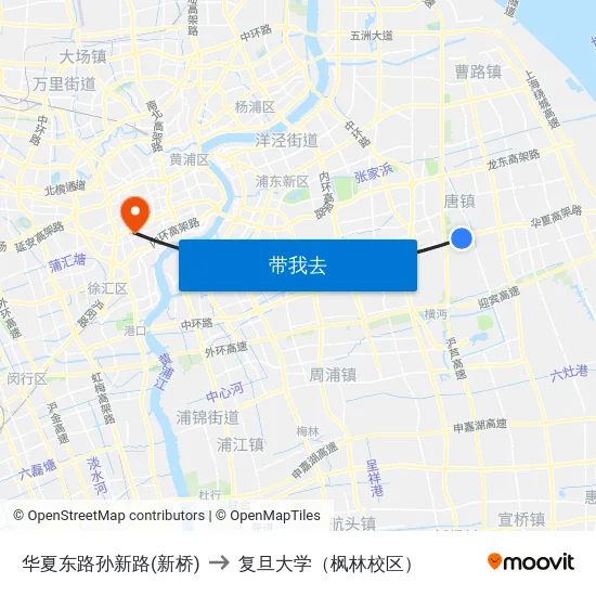 华夏东路孙新路(新桥) to 复旦大学（枫林校区） map