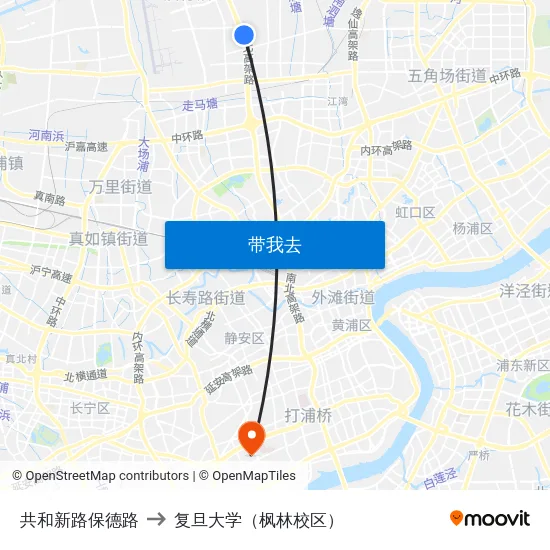 共和新路保德路 to 复旦大学（枫林校区） map