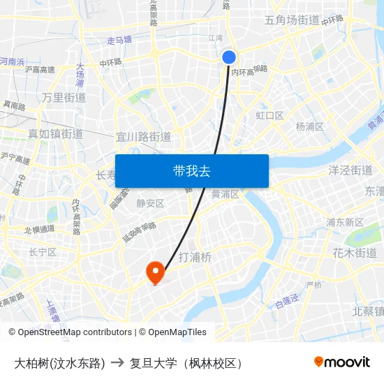 大柏树(汶水东路) to 复旦大学（枫林校区） map
