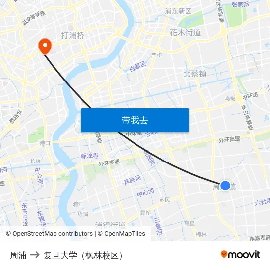 周浦 to 复旦大学（枫林校区） map