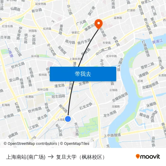 上海南站(南广场) to 复旦大学（枫林校区） map