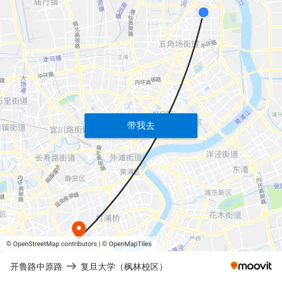 开鲁路中原路 to 复旦大学（枫林校区） map