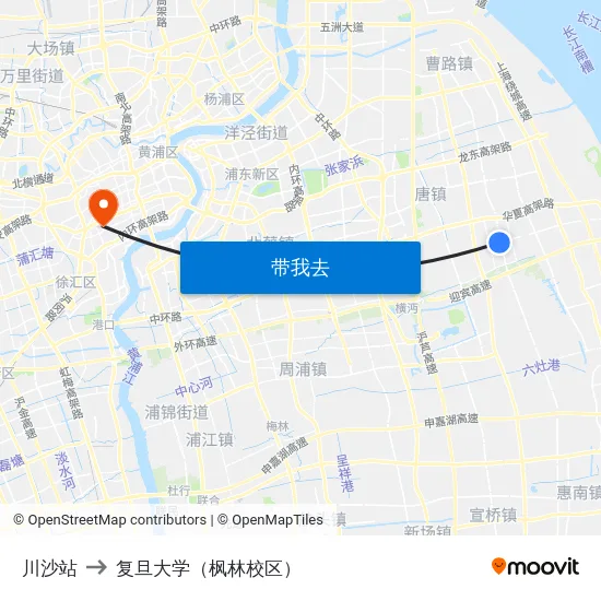 川沙站 to 复旦大学（枫林校区） map