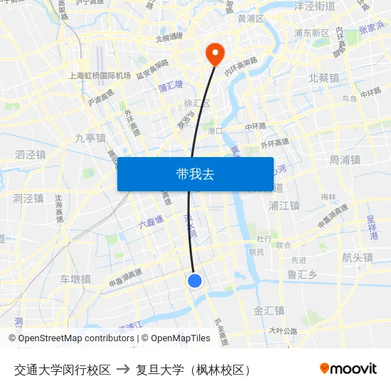 交通大学闵行校区 to 复旦大学（枫林校区） map