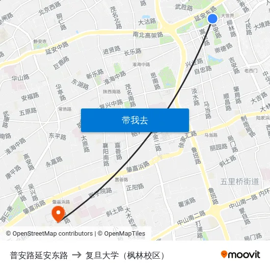 普安路延安东路 to 复旦大学（枫林校区） map