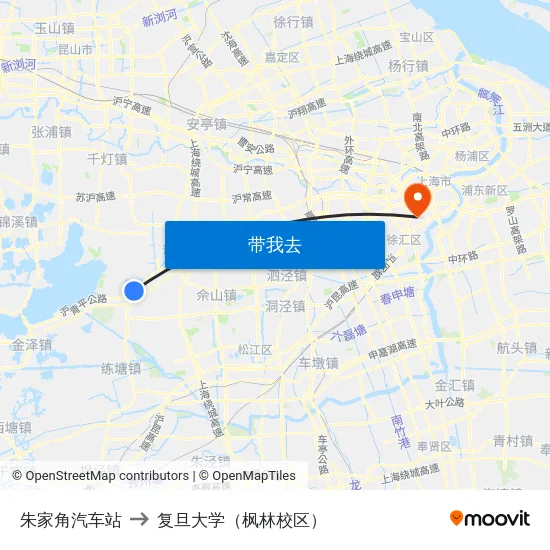 朱家角汽车站 to 复旦大学（枫林校区） map