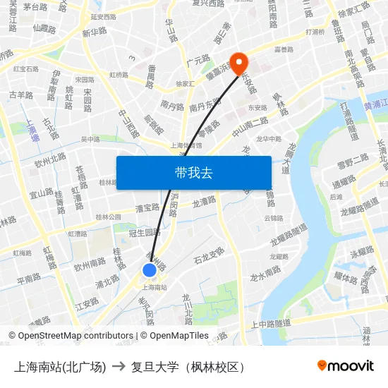 上海南站(北广场) to 复旦大学（枫林校区） map