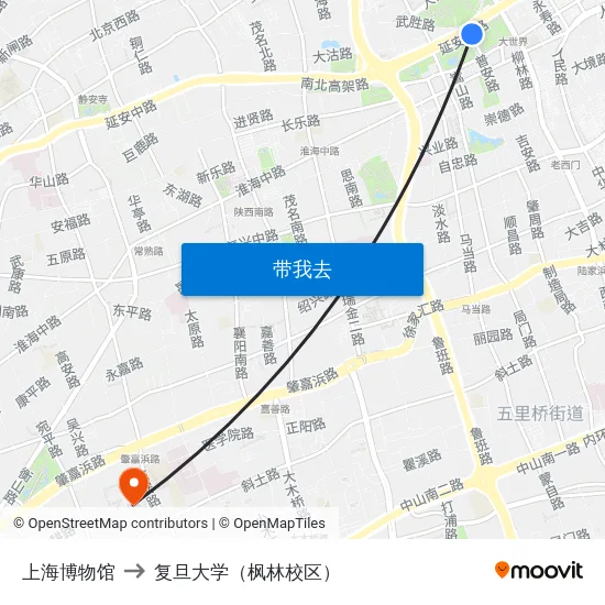 上海博物馆 to 复旦大学（枫林校区） map