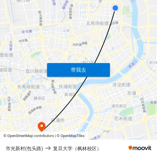 市光新村(包头路) to 复旦大学（枫林校区） map