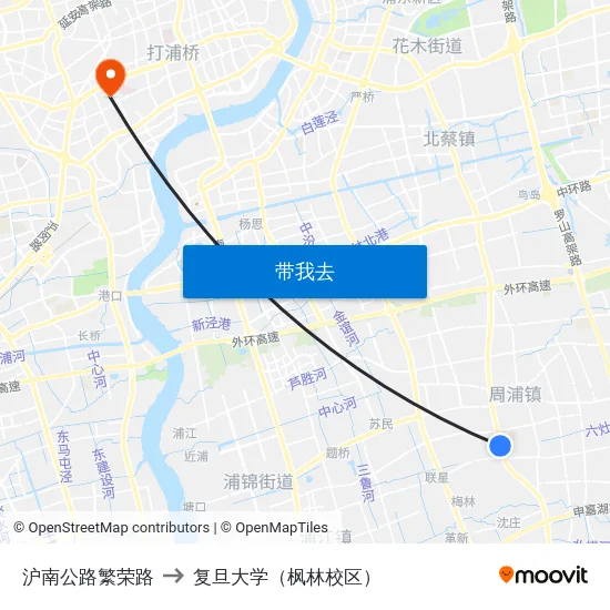沪南公路繁荣路 to 复旦大学（枫林校区） map