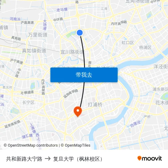共和新路大宁路 to 复旦大学（枫林校区） map