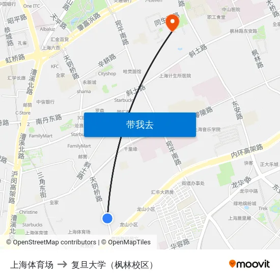 上海体育场 to 复旦大学（枫林校区） map