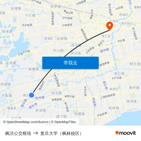 枫泾公交枢纽 to 复旦大学（枫林校区） map
