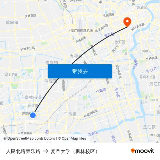 人民北路荣乐路 to 复旦大学（枫林校区） map