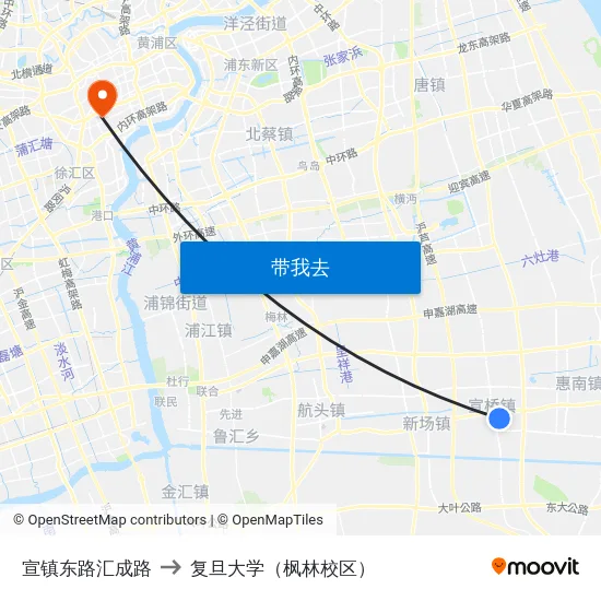 宣镇东路汇成路 to 复旦大学（枫林校区） map