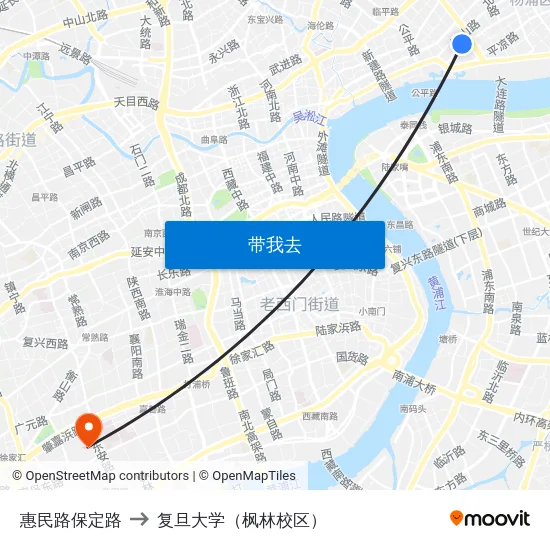 惠民路保定路 to 复旦大学（枫林校区） map