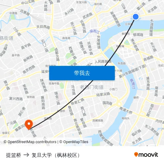 提篮桥 to 复旦大学（枫林校区） map