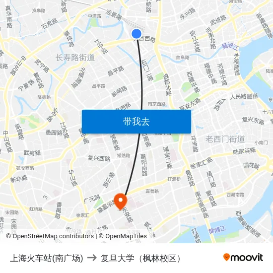 上海火车站(南广场) to 复旦大学（枫林校区） map