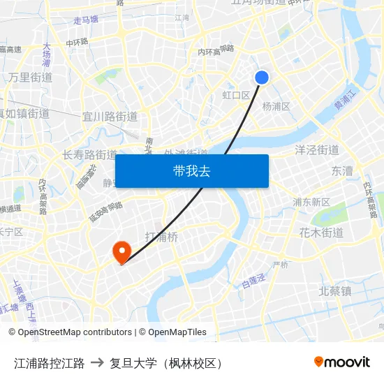 江浦路控江路 to 复旦大学（枫林校区） map