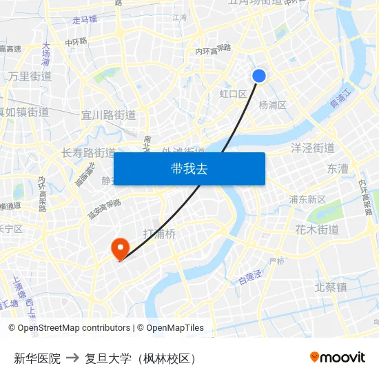新华医院 to 复旦大学（枫林校区） map