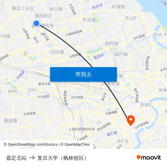 嘉定北站 to 复旦大学（枫林校区） map