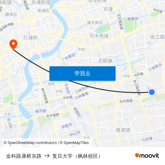 金科路康桥东路 to 复旦大学（枫林校区） map