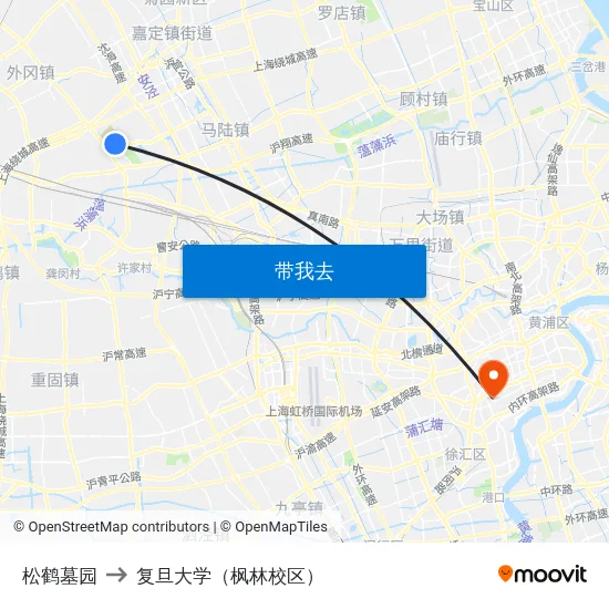 松鹤墓园 to 复旦大学（枫林校区） map
