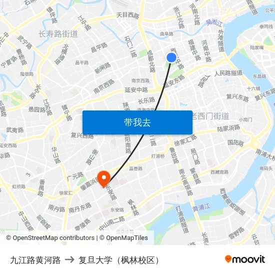 九江路黄河路 to 复旦大学（枫林校区） map
