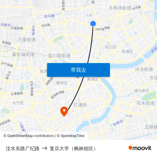 汶水东路广纪路 to 复旦大学（枫林校区） map