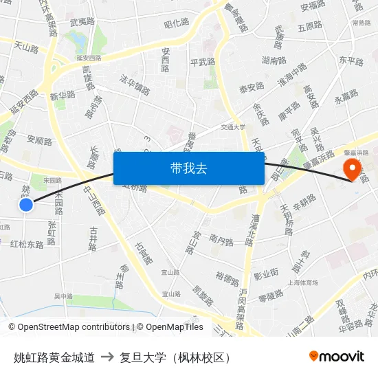 姚虹路黄金城道 to 复旦大学（枫林校区） map
