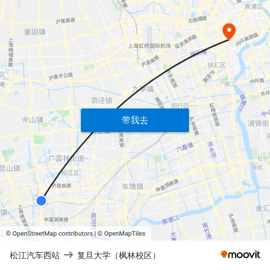 松江汽车西站 to 复旦大学（枫林校区） map