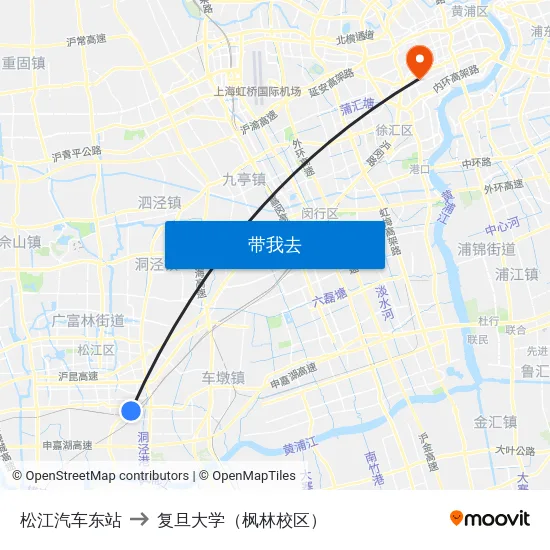 松江汽车东站 to 复旦大学（枫林校区） map