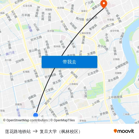 莲花路地铁站 to 复旦大学（枫林校区） map