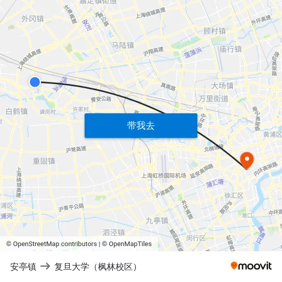 安亭镇 to 复旦大学（枫林校区） map