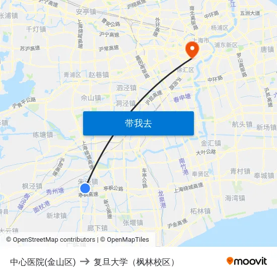 中心医院(金山区) to 复旦大学（枫林校区） map