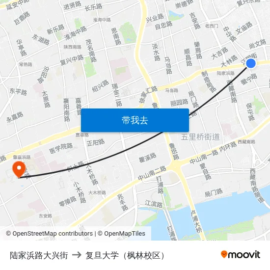陆家浜路大兴街 to 复旦大学（枫林校区） map