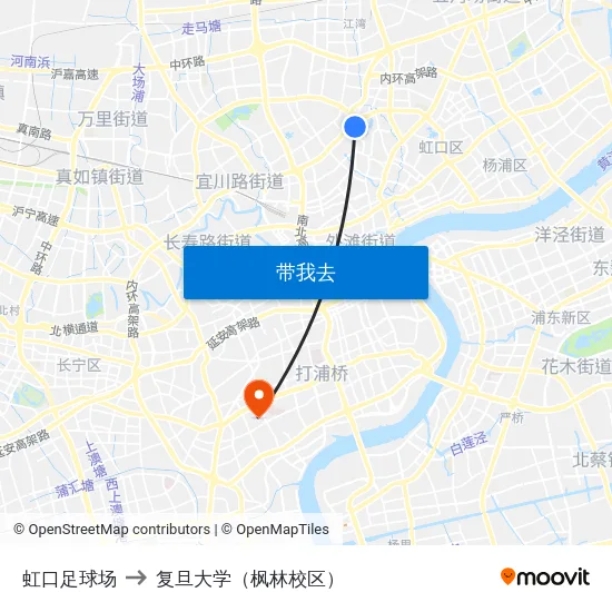 虹口足球场 to 复旦大学（枫林校区） map