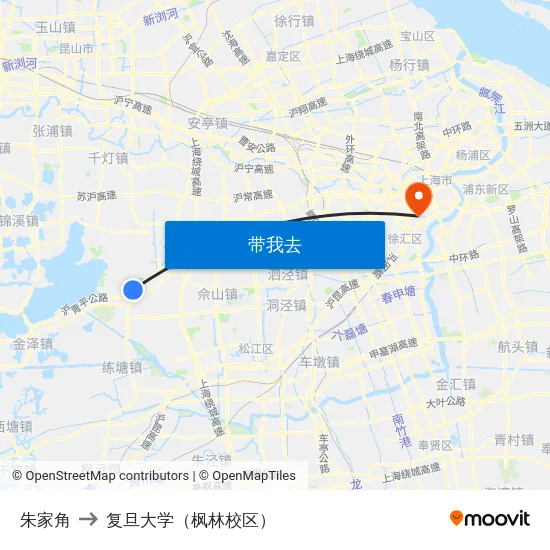 朱家角 to 复旦大学（枫林校区） map