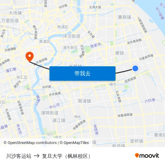 川沙客运站 to 复旦大学（枫林校区） map