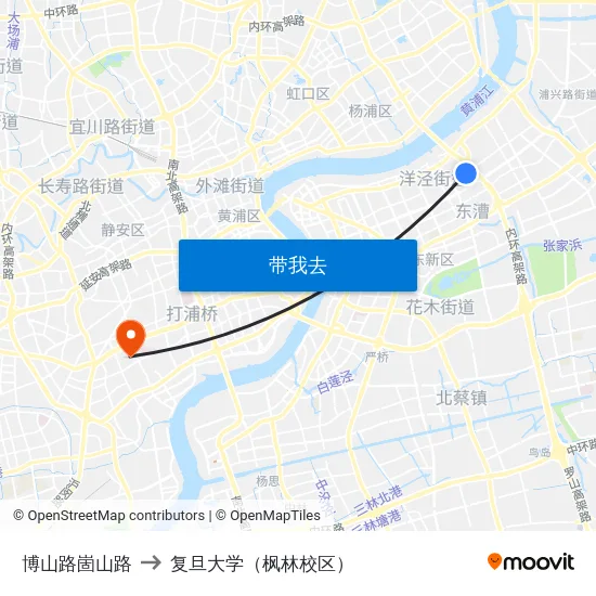 博山路崮山路 to 复旦大学（枫林校区） map